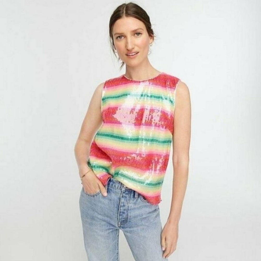 J Crew Womens‎ Sleeveless Sequined Watermelon Stripe Tank Top Size S NWT